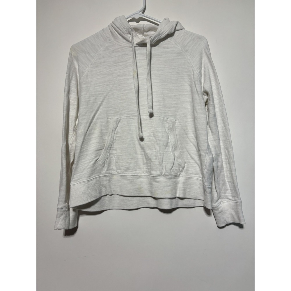 Faherty Womens XS White Sunwashed Slub Organic Cotton Pullover Hoodie Stained